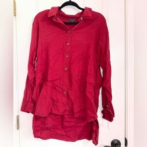 Universal Standard Linen Red Button Down Shirt